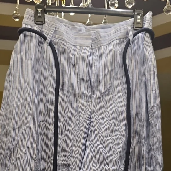 Anthropologie Elevenses Wide-Leg Pants in Light Blue and White Linen Size 6 - Picture 5 of 16